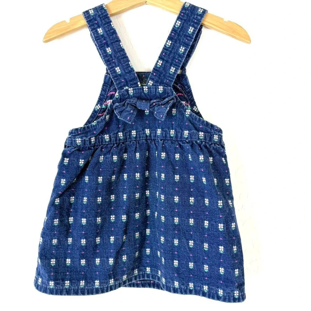 VTG Oshkosh B'gosh Girls 3T Bib Overall dress Embroidered Flowers USA